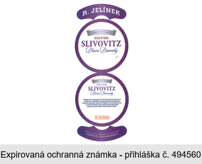 R. JELINEK KOSHER FOR PASSOVER SILVER SLIVOVITZ Plum Brandy 1894