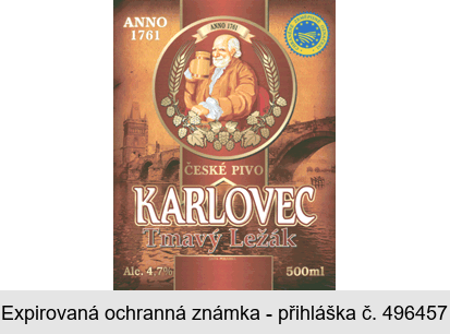 ČESKÉ PIVO KARLOVEC Tmavý Ležák ANNO 1761