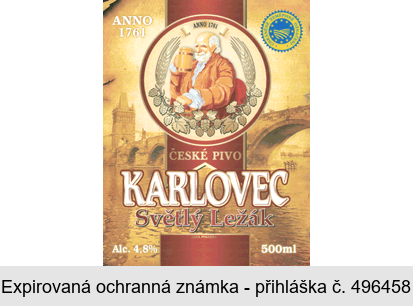 ČESKÉ PIVO KARLOVEC Světlý Ležák ANNO 1761