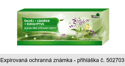 ŠALVĚJ + LÉKOŘICE + EUKALYPTUS ÚLEVA PRO DÝCHACÍ CESTY Natur Produkt