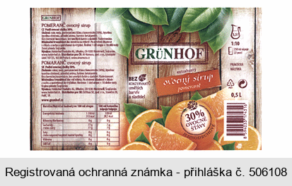 GRÜNHOF ovocný sirup pomeranč