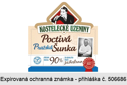 KOSTELECKÉ UZENINY Poctivá Pražská Šunka POCTIVĚ KOSTELECKY OD ROKU 1917