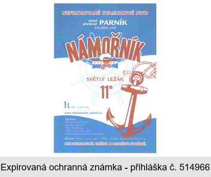 NÁMOŘNÍK SVĚTLÝ LEŽÁK mini pivovar PARNÍK ZALOŽEN 2009