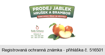 PRODEJ JABLEK HRUŠEK A BRAMBOR ČESKÉ OVOCE PŘÍMO OD PĚSTITELE Sady Limuzy