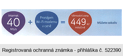 Internet 40 Mb/s + Pronájem Wi-Fi modemu v ceně = Věrnostní cena 449 Kč měsíčně Můžete cokoliv