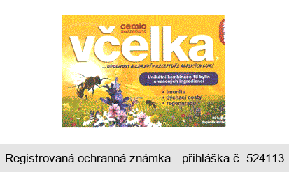 cemio switzerland včelka ...ODOLNOST A ZDRAVÍ V RECEPTUŘE ALPSKÝCH LUK! Unikátní kombinace18 bylin a vzácných ingrediencí imunita dýchací cesty regenerace