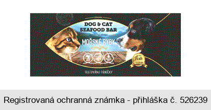 DOG & CAT SEAFOOD BAR MOŘSKÉ RYBY DOPLŇKOVÉ KRMIVO The Best Fish Product TESTOVÁNO PÁNÍČKY