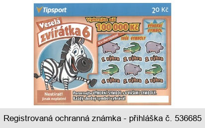 Veselá zvířátka 6 Tipsport 20 Kč Vyhrajte až 100 000 Kč