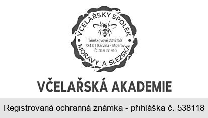 VČELAŘSKÝ SPOLEK MORAVY A SLEZSKA VČELAŘSKÁ AKADEMIE Těreškovové 2347/50 734 01 Karviná - Mizerov IČ: 049 27 940