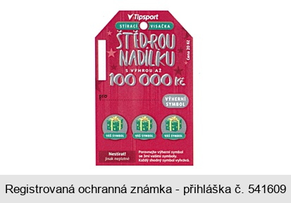 Tipsport STÍRACÍ VISAČKA ŠTĚDROU NADÍLKU S VÝHROU AŽ 100 000 Kč