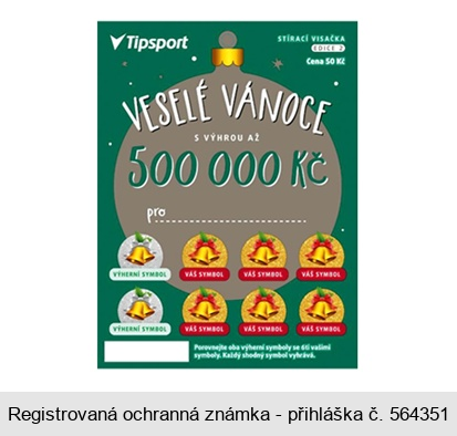 Tipsport Stírací visačka edice 2 VESELÉ VÁNOCE S VÝHROU AŽ 500 000 Kč