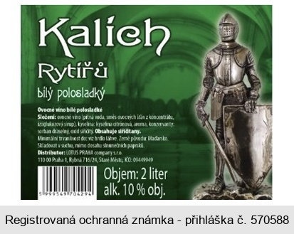 Kalich Rytířů bílý polosladký