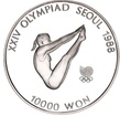 Stříbrná mince 10000 Won XXIV OLYMPIAD SEOUL 1988 Skoky do vody - 1987 Proof
