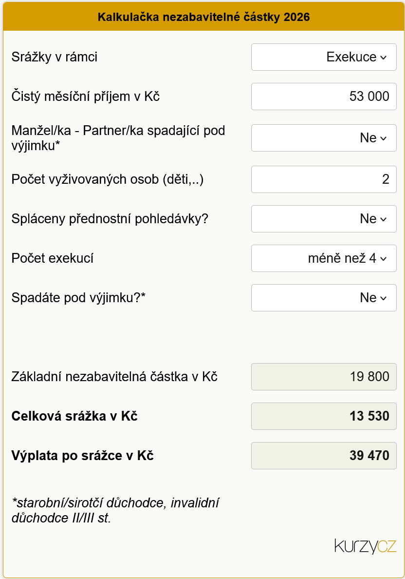 Kalkulačka nezabavitelné částky 2026