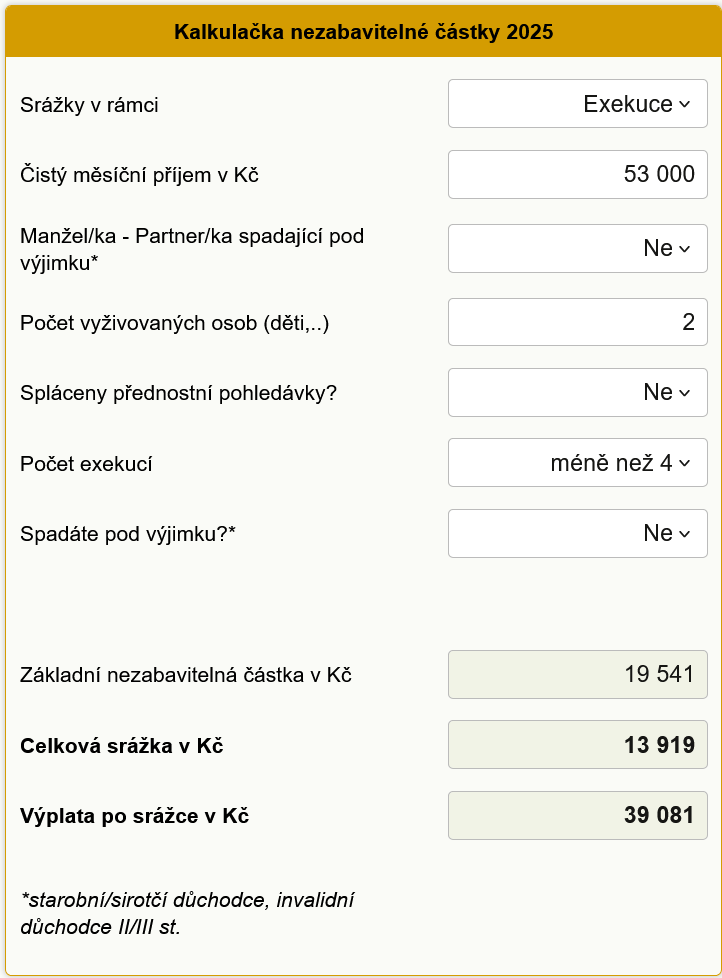 Kalkulačka nezabavitelné částky 2025