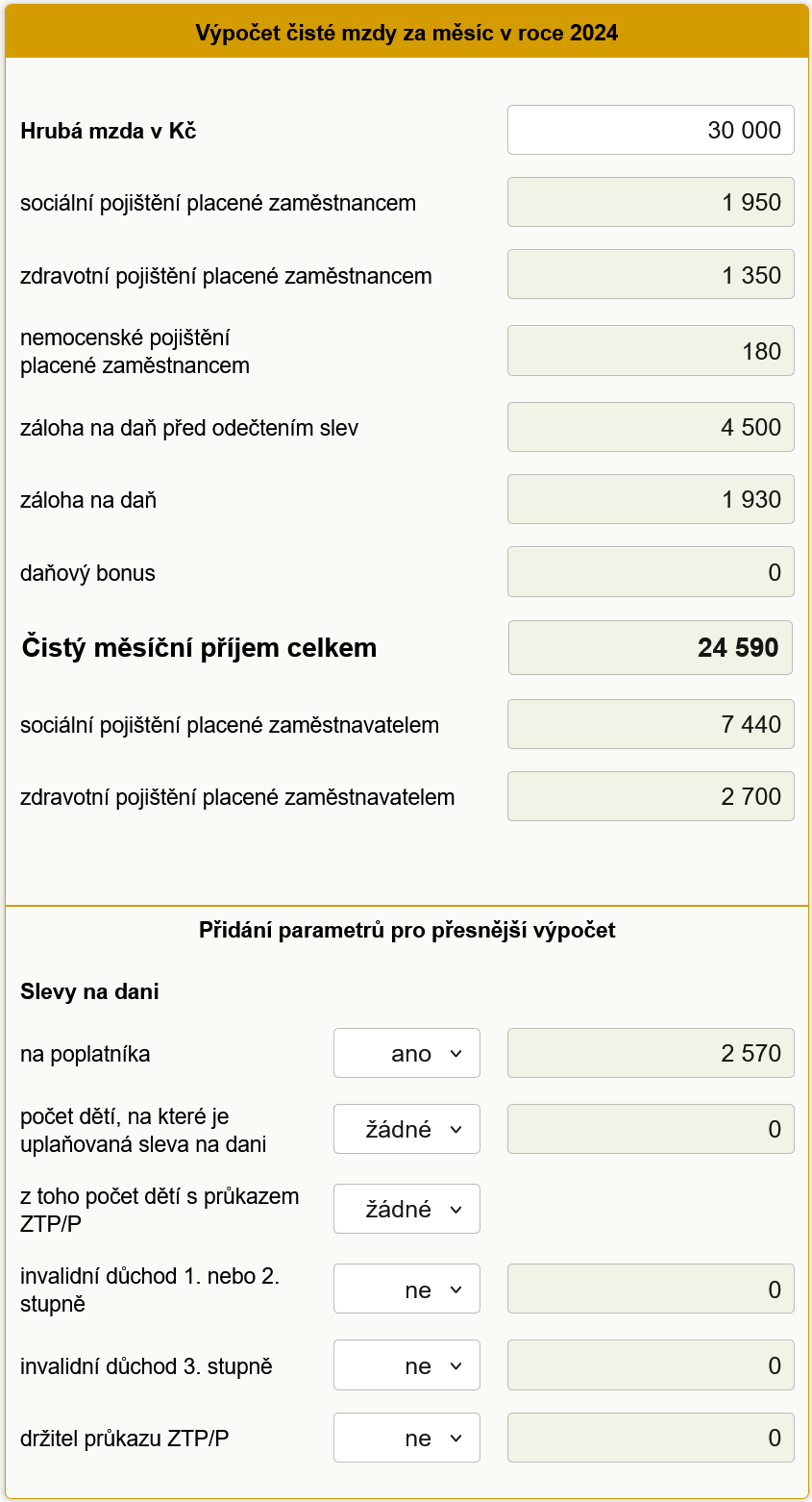Výpočet čisté mzdy