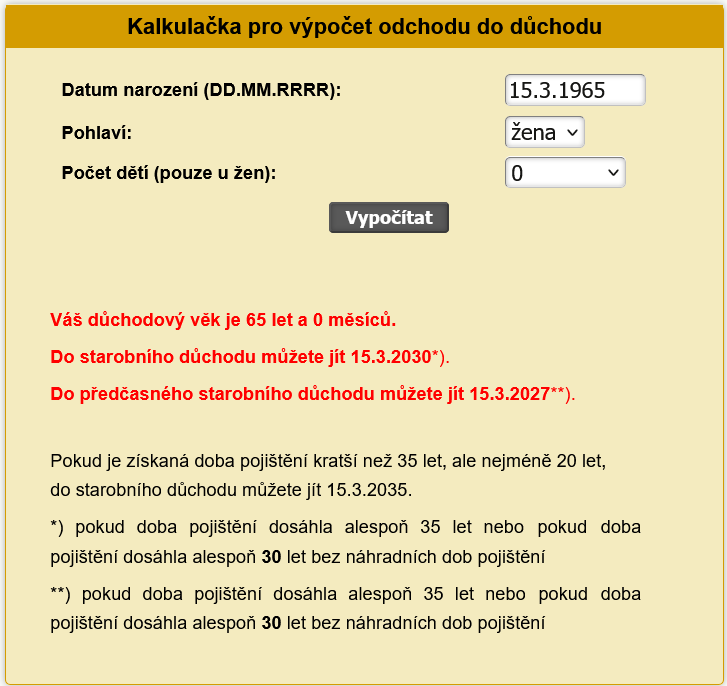 D�chodov� kalkula�ka