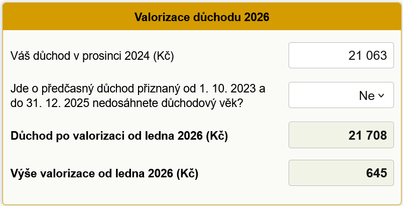 Kalkula�ka zv��en� d�chodu 2026