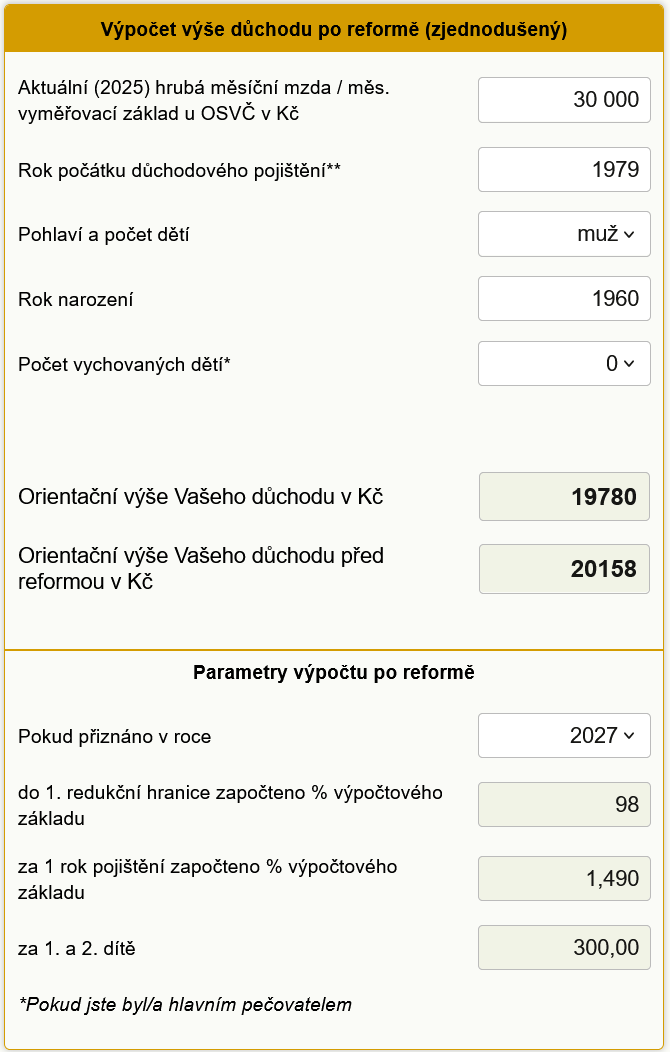V�po�et d�chodu reforma