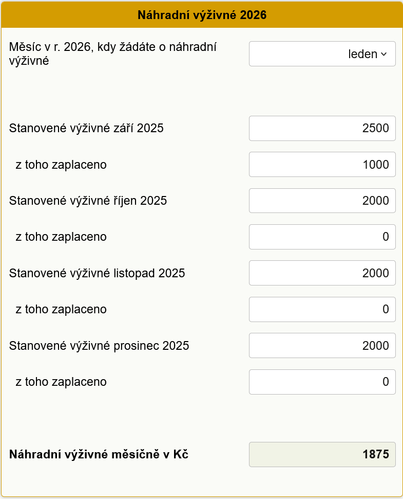 Kalkulačka náhradního výživného