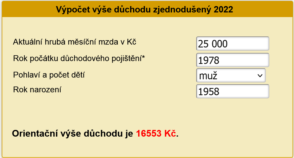 Výpočet starobního důchodu 2022