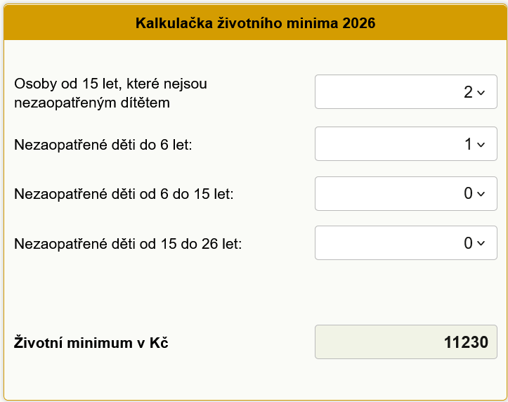 Kalkula�ka �ivotn� minimum 2026