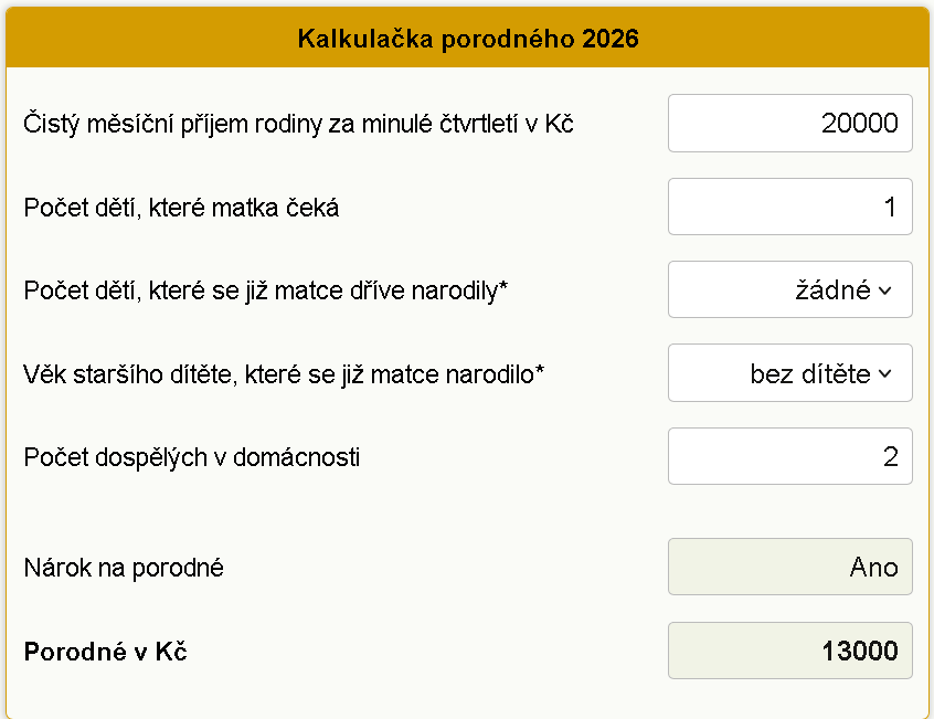 Kalkula�ka porodn�ho 2026