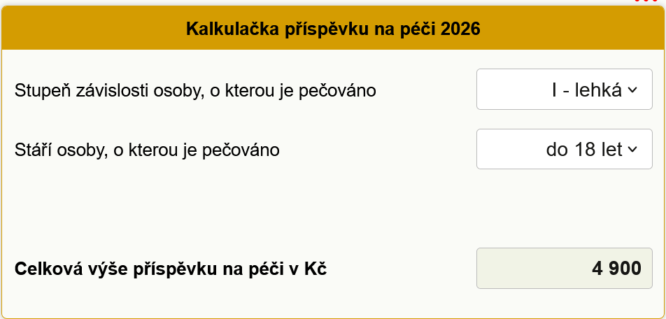 Kalkulačka příspěvku na péči 2026