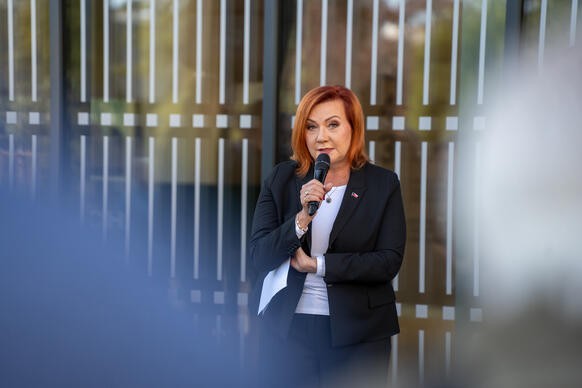 Vicepremiérka a ministryně financí Alena Schillerová při projevu na slavnostním otevření CKTCH Brno, 15. září 2026.