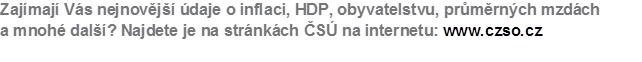 Zajmaj Vs nejnovj daje o inflaci, HDP, obyvatelstvu, prmrnch mzdch 
a mnoh dal? Najdete je na strnkch S na internetu: www.czso.cz
