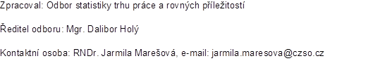 Zpracoval: Odbor statistiky trhu prce a rovnch pleitost
editel odboru: Mgr. Dalibor Hol
Kontaktn osoba: RNDr. Jarmila Mareov, e-mail: jarmila.maresova@czso.cz
