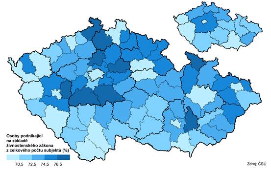 Podl ivnostnk v okresech a krajch k 31. 12. 2022 (ekonomick subjekty se sdlem na danm zem)