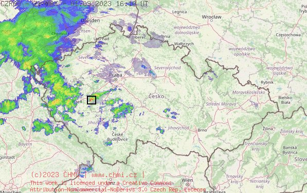 Radarov snmek R s kroupy - 01.09.2023 18:10