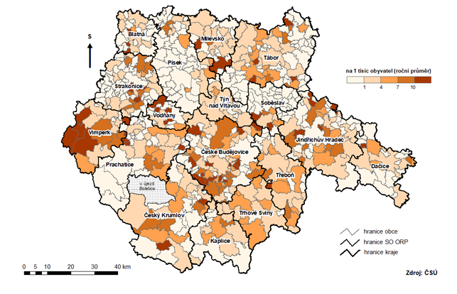 Ktg  Dokončené byty v obcích Jihočeského kraje v roce 2021 (předběžné údaje)