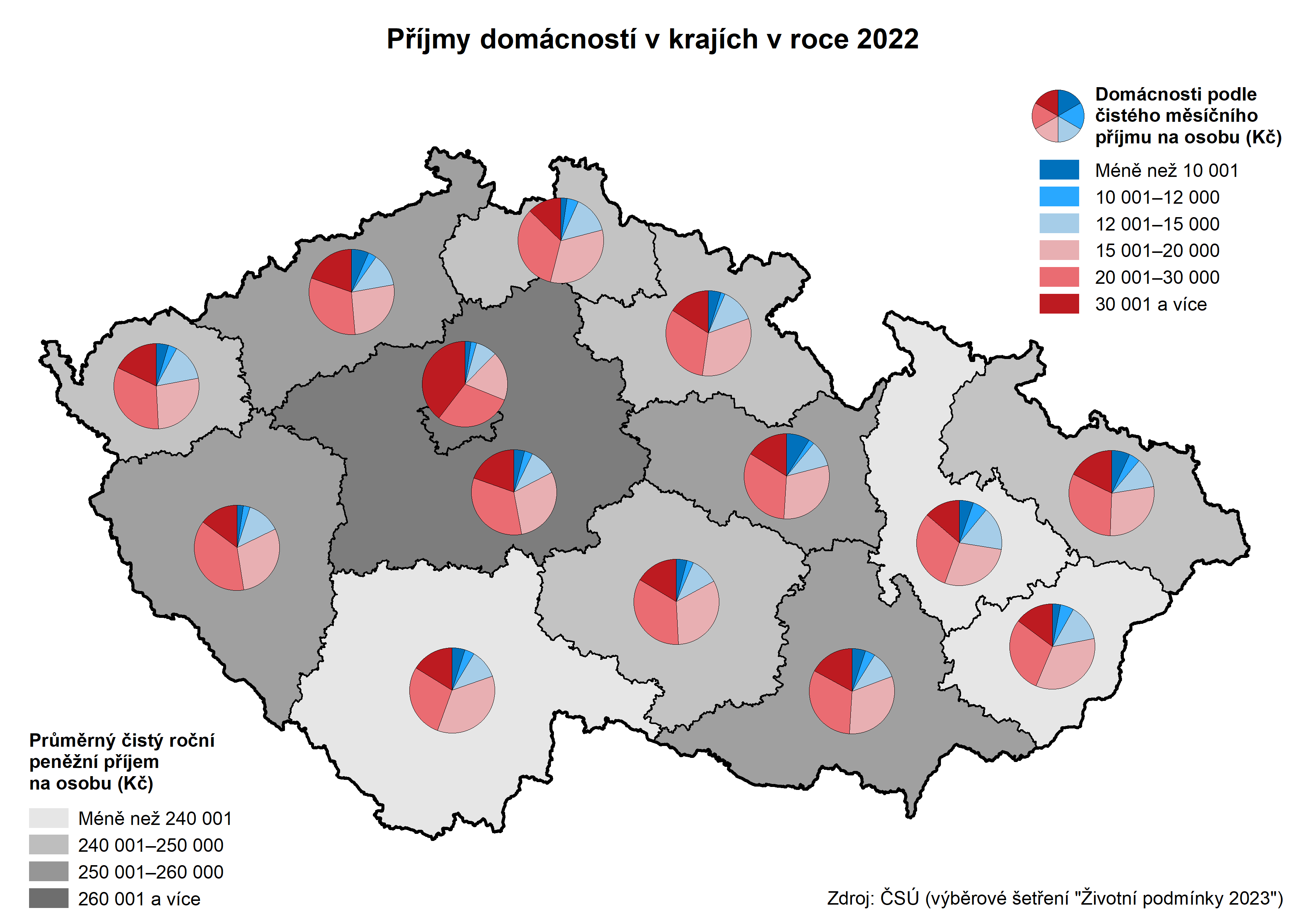 Kartogram: Pjmy domcnost v krajch v roce 2022