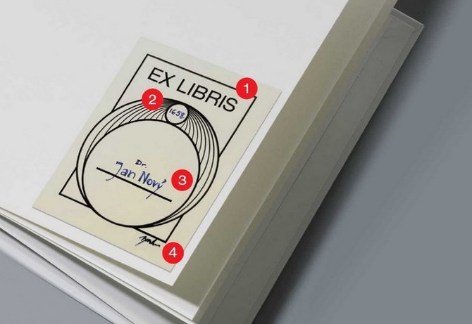 Nápis ex libris bývá dominantním prvkem  grafiky