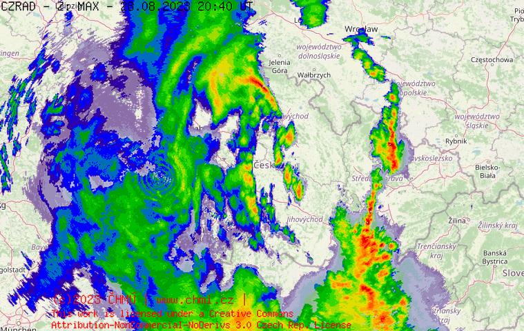 Radarov snmek R s kroupy - 28.08.2023 22:40