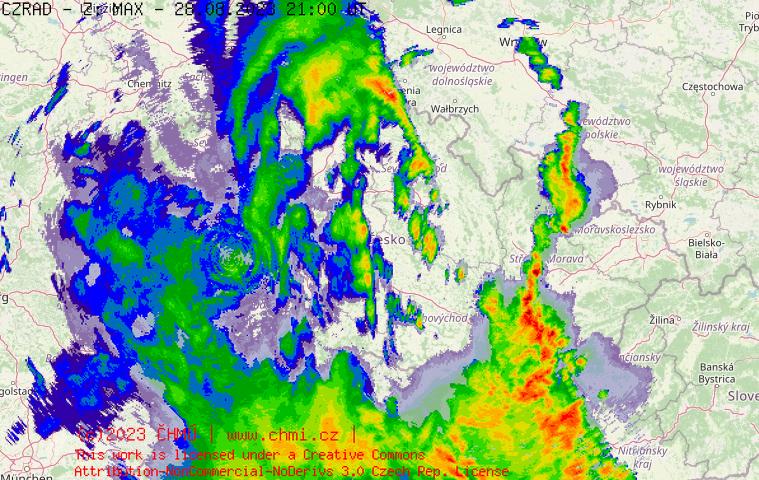 Radarov snmek R s kroupy - 28.08.2023 23:00