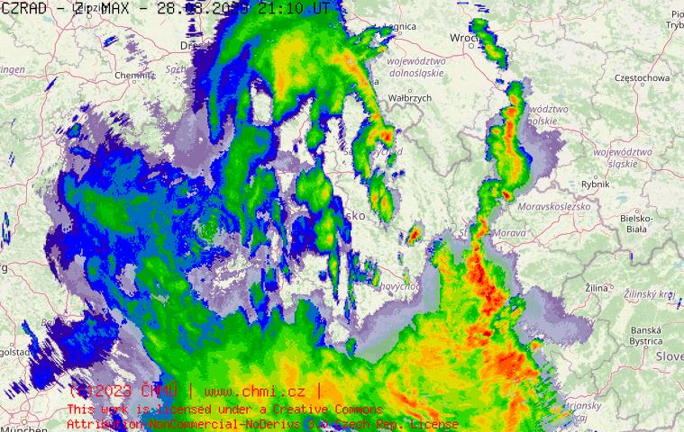 Radarov snmek R s kroupy - 28.08.2023 23:10