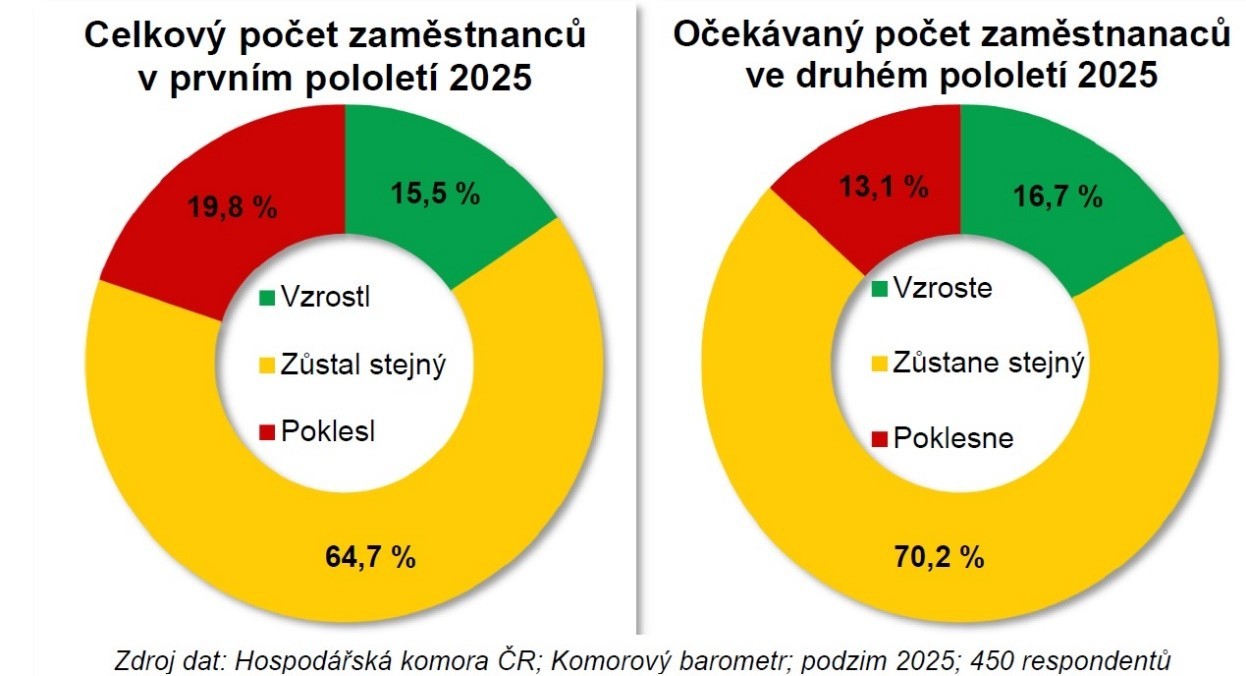 Celkov� po�et zam�stnanc� v prvn�m a druh�m pololet� 2025 Infografika
