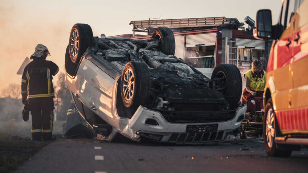 A car upside down.