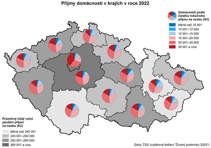 kartogram Pjmy domcnost v krajch v roce 2022