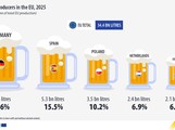 Top beer producers in the EU, 2025  (bn litres, % share of total EU production). Chart. See link to the full dataset below.