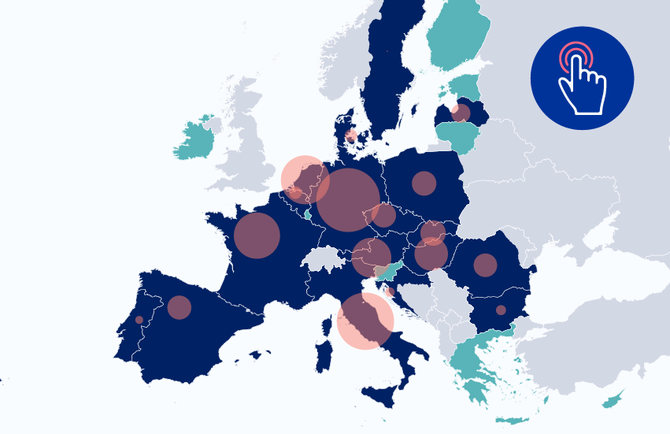 Mapa znázorňující kapacitu členských států EU pro skladování plynu