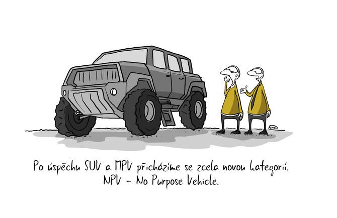 Kreslen vtip: Po spchu SUV a MPV pichzme ze zcela novou kategori. NPV No Purpose Vehicle