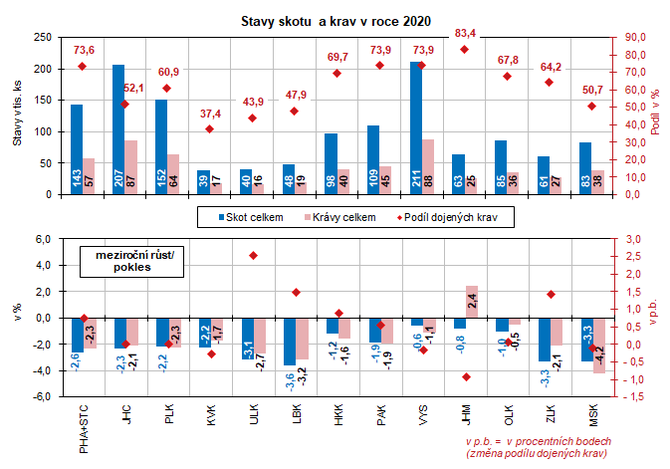 Stavy skotu a krav v roce 2020