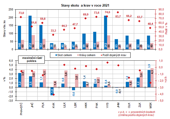 Stavy skotu a krav v roce 2021