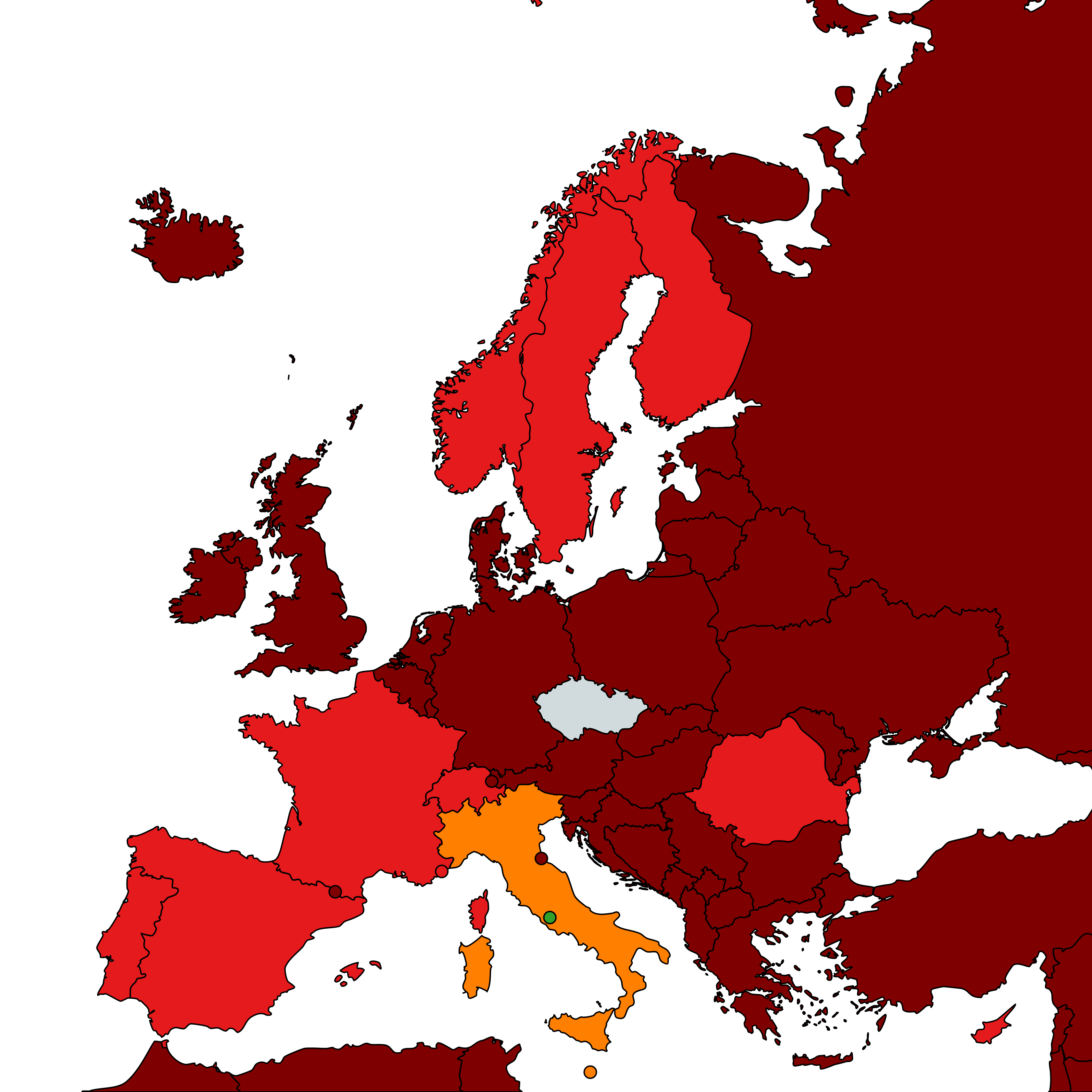 Mapa zem podle mry rizika nkazy COVID-19