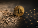Ilustrační obrázek vytvořený za pomoci AI zobrazuje zlatý bitcoin stojící mezi rozpadající se eurobankovkou a digitální sítí, symbolizující inflaci a omezenou nabídku kryptoměny.