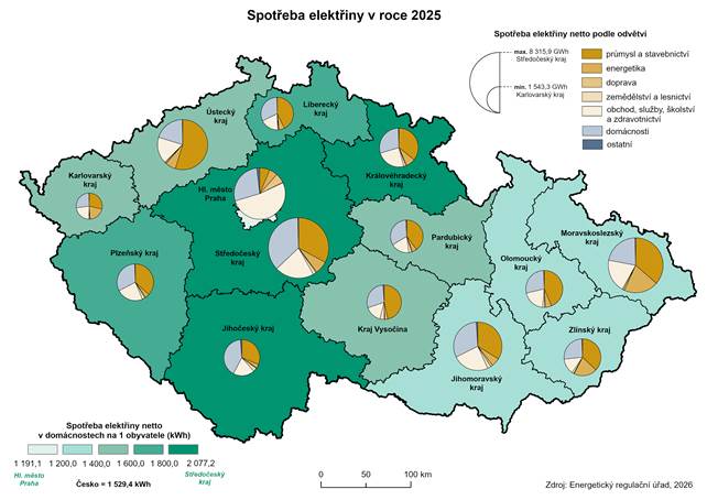 Kartogram: Spot�eba elekt�iny v roce 2025